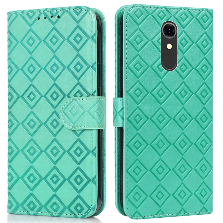 For LG Q7 Embossed Big Small Concentric Squares Pattern Horizontal Flip Leather Case with Card Slot & Holder & Wallet