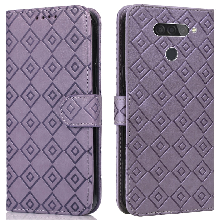 For LG Q70 Embossed Big Small Concentric Squares Pattern Horizontal Flip Leather Case with Card Slot & Holder & Wallet