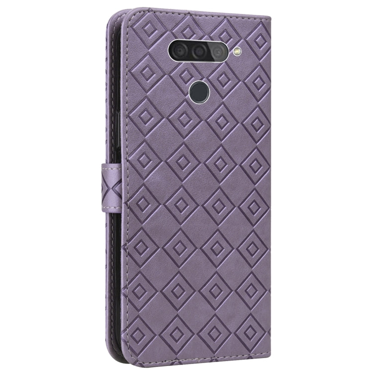 For LG Q70 Embossed Big Small Concentric Squares Pattern Horizontal Flip Leather Case with Card Slot & Holder & Wallet
