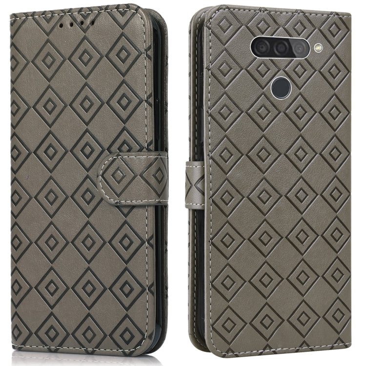 For LG Q70 Embossed Big Small Concentric Squares Pattern Horizontal Flip Leather Case with Card Slot & Holder & Wallet