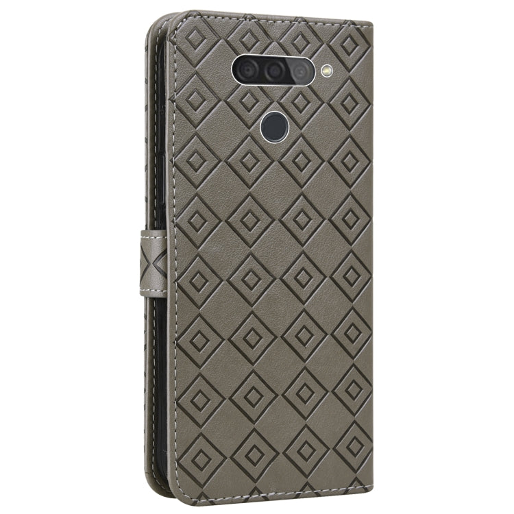 For LG Q70 Embossed Big Small Concentric Squares Pattern Horizontal Flip Leather Case with Card Slot & Holder & Wallet