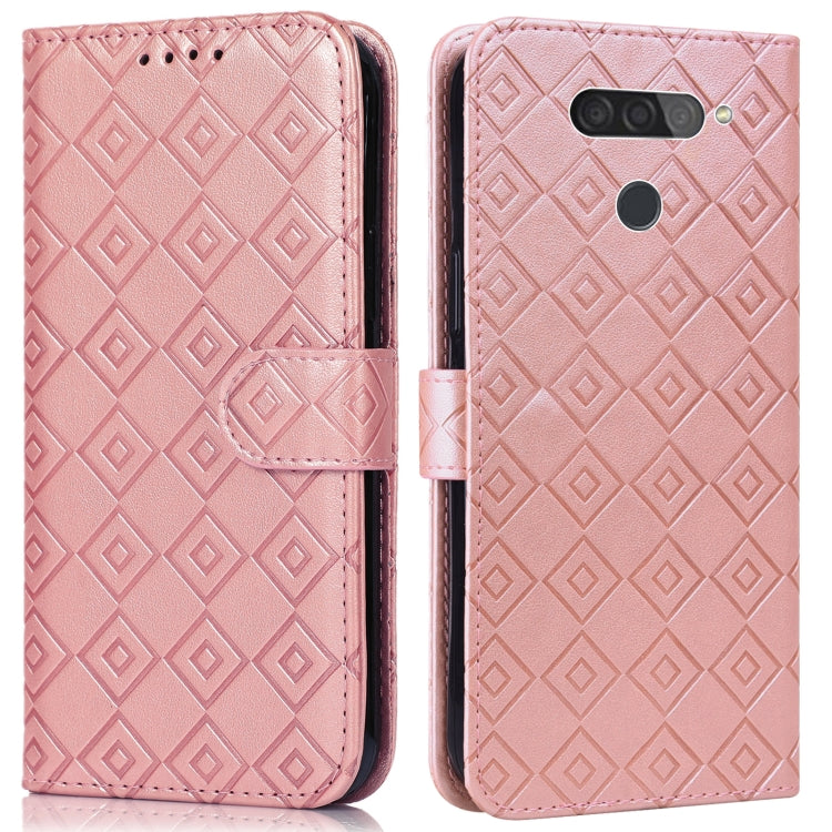 For LG Q70 Embossed Big Small Concentric Squares Pattern Horizontal Flip Leather Case with Card Slot & Holder & Wallet
