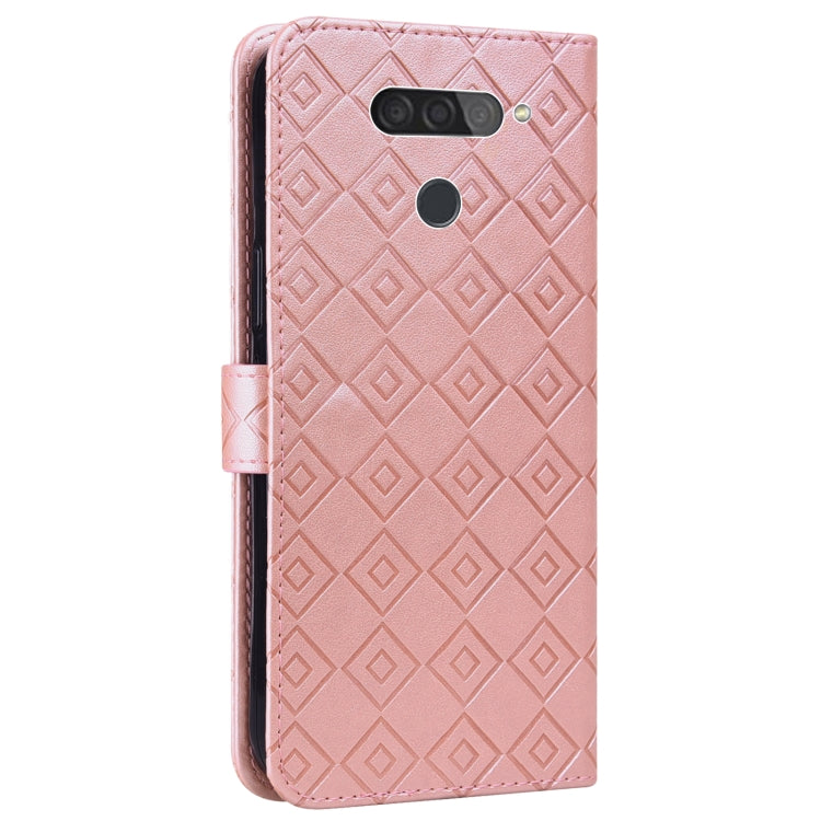 For LG Q70 Embossed Big Small Concentric Squares Pattern Horizontal Flip Leather Case with Card Slot & Holder & Wallet