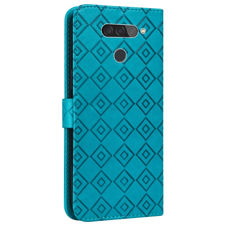 For LG Q70 Embossed Big Small Concentric Squares Pattern Horizontal Flip Leather Case with Card Slot & Holder & Wallet