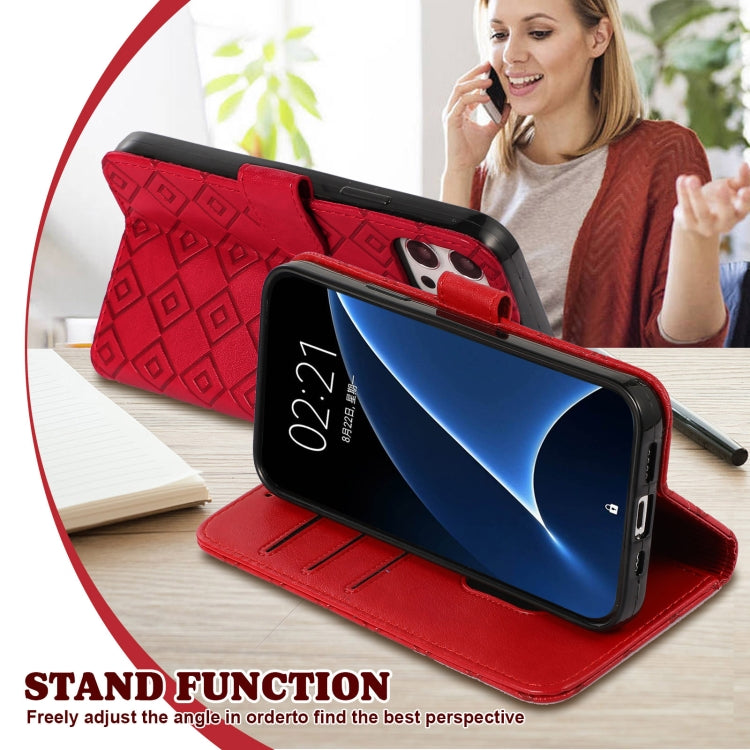 For LG Q70 Embossed Big Small Concentric Squares Pattern Horizontal Flip Leather Case with Card Slot & Holder & Wallet
