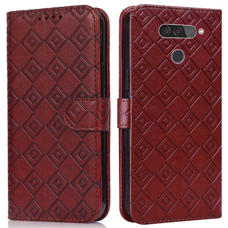 For LG Q70 Embossed Big Small Concentric Squares Pattern Horizontal Flip Leather Case with Card Slot & Holder & Wallet