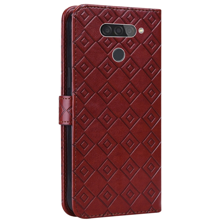 For LG Q70 Embossed Big Small Concentric Squares Pattern Horizontal Flip Leather Case with Card Slot & Holder & Wallet