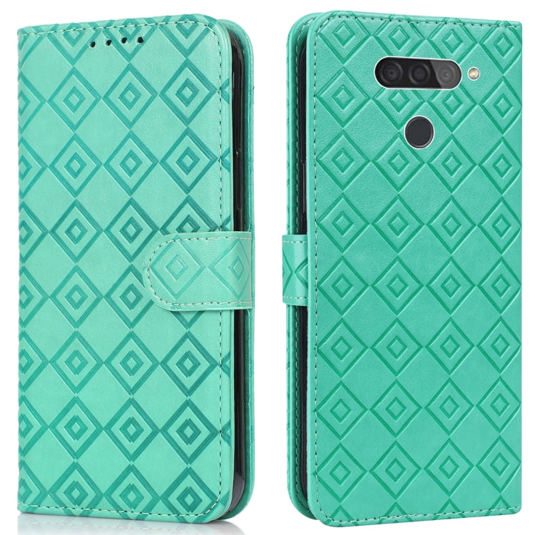 For LG Q70 Embossed Big Small Concentric Squares Pattern Horizontal Flip Leather Case with Card Slot & Holder & Wallet