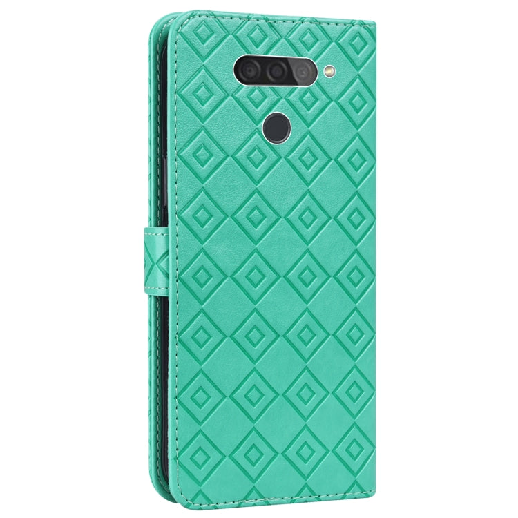 For LG Q70 Embossed Big Small Concentric Squares Pattern Horizontal Flip Leather Case with Card Slot & Holder & Wallet