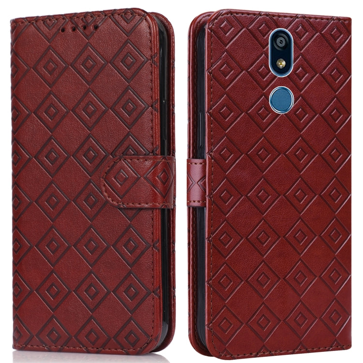 For LG Stylo 5 Embossed Big Small Concentric Squares Pattern Horizontal Flip Leather Case with Card Slot & Holder & Wallet