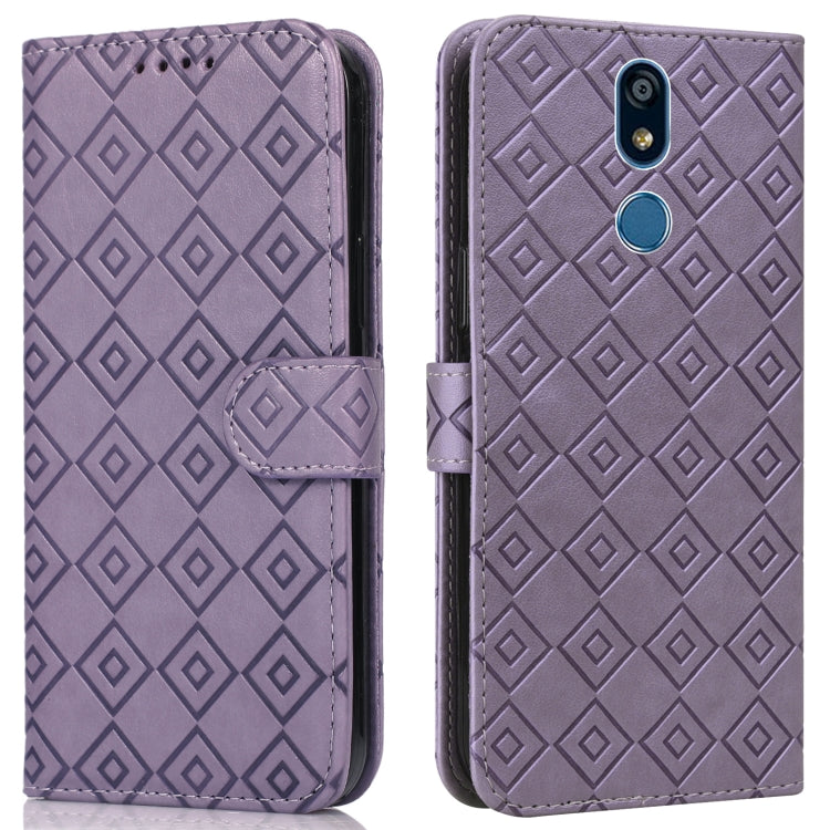 For LG X power2 Embossed Big Small Concentric Squares Pattern Horizontal Flip Leather Case with Card Slot & Holder & Wallet