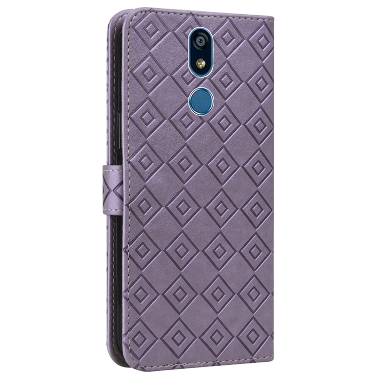 For LG X power2 Embossed Big Small Concentric Squares Pattern Horizontal Flip Leather Case with Card Slot & Holder & Wallet