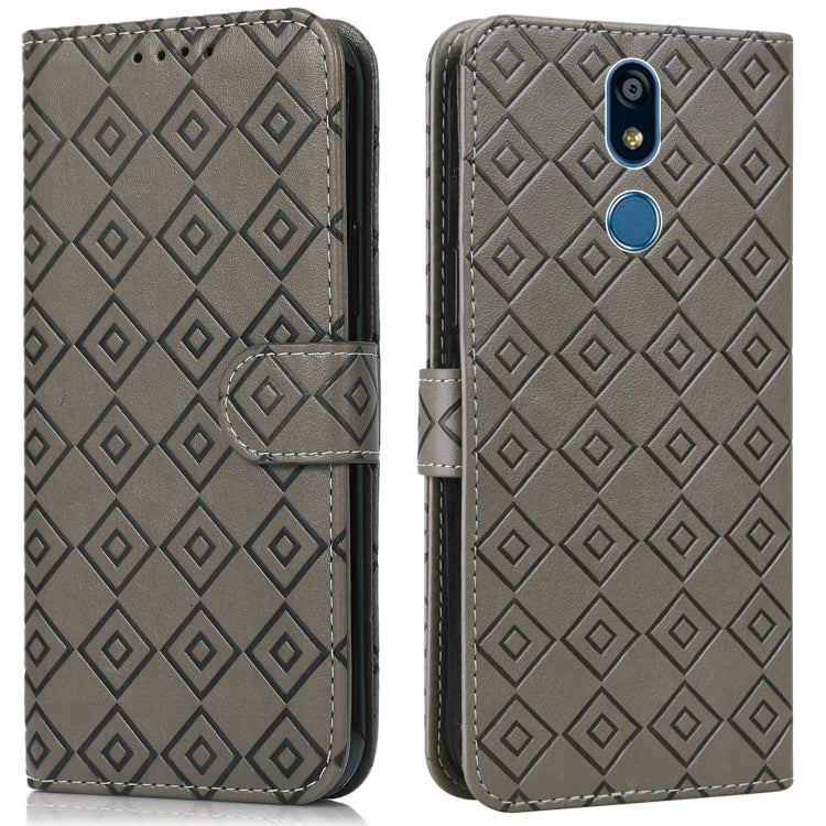 For LG X power2 Embossed Big Small Concentric Squares Pattern Horizontal Flip Leather Case with Card Slot & Holder & Wallet