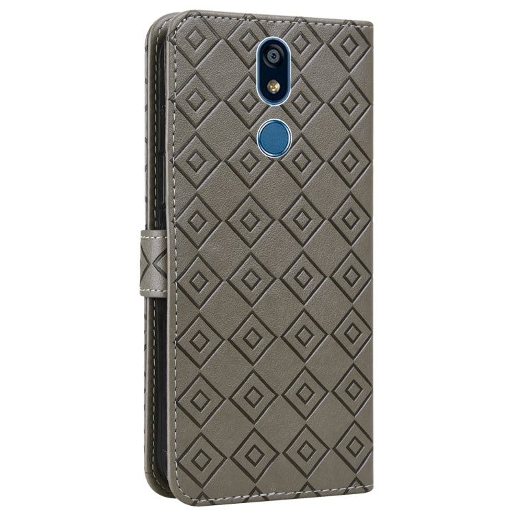 For LG X power2 Embossed Big Small Concentric Squares Pattern Horizontal Flip Leather Case with Card Slot & Holder & Wallet