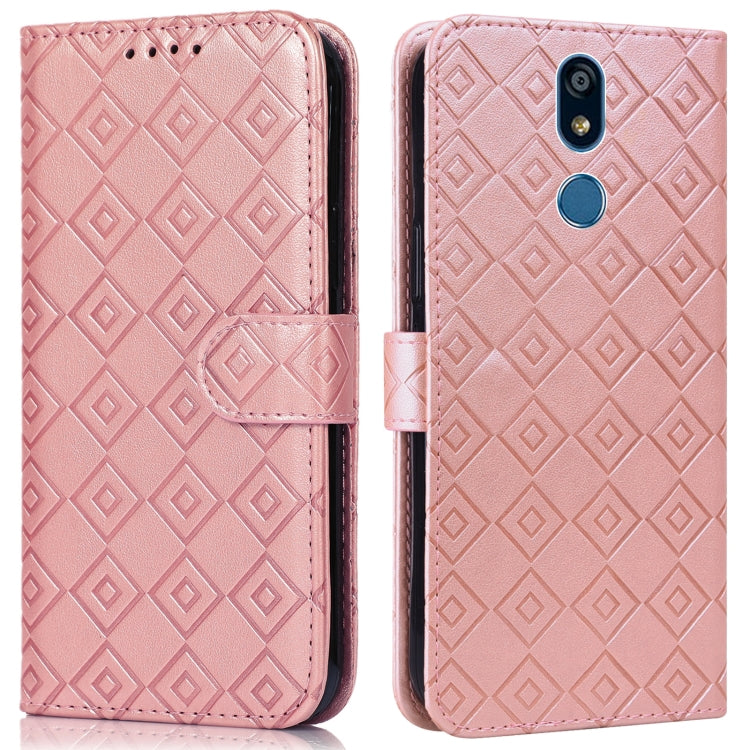 For LG X power2 Embossed Big Small Concentric Squares Pattern Horizontal Flip Leather Case with Card Slot & Holder & Wallet