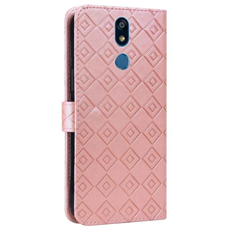 For LG X power2 Embossed Big Small Concentric Squares Pattern Horizontal Flip Leather Case with Card Slot & Holder & Wallet