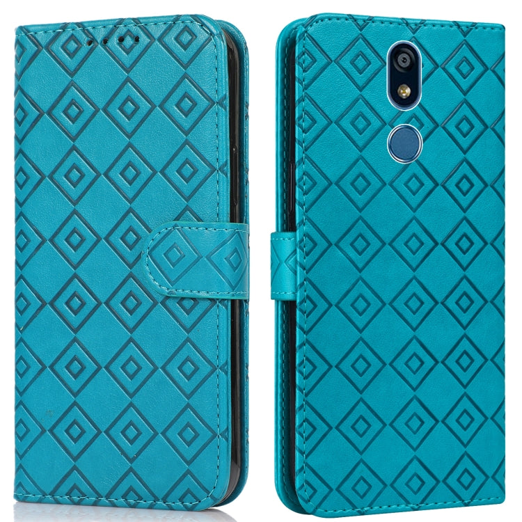 For LG X power2 Embossed Big Small Concentric Squares Pattern Horizontal Flip Leather Case with Card Slot & Holder & Wallet