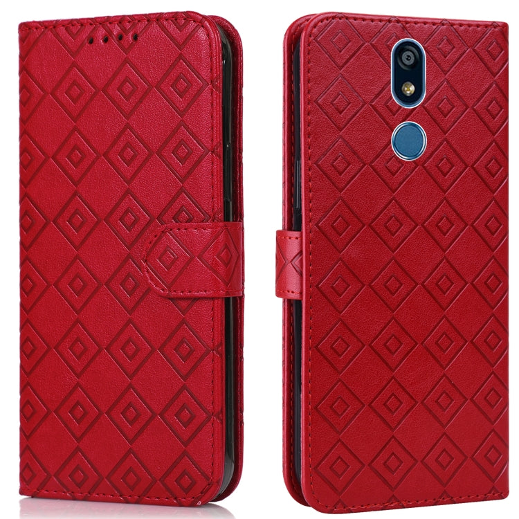 For LG X power2 Embossed Big Small Concentric Squares Pattern Horizontal Flip Leather Case with Card Slot & Holder & Wallet