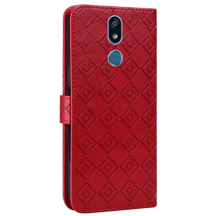 For LG X power2 Embossed Big Small Concentric Squares Pattern Horizontal Flip Leather Case with Card Slot & Holder & Wallet