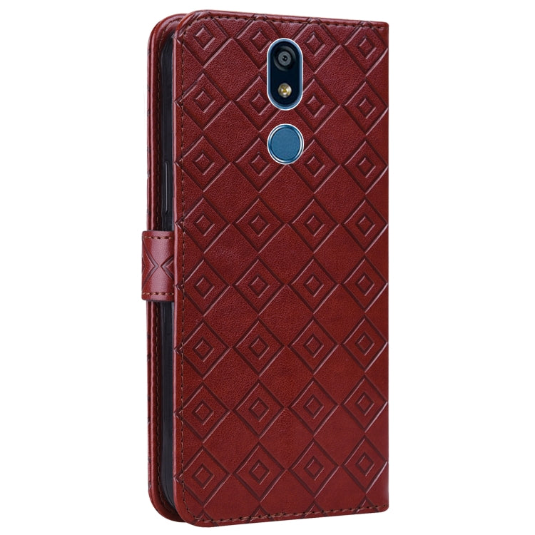 For LG X power2 Embossed Big Small Concentric Squares Pattern Horizontal Flip Leather Case with Card Slot & Holder & Wallet