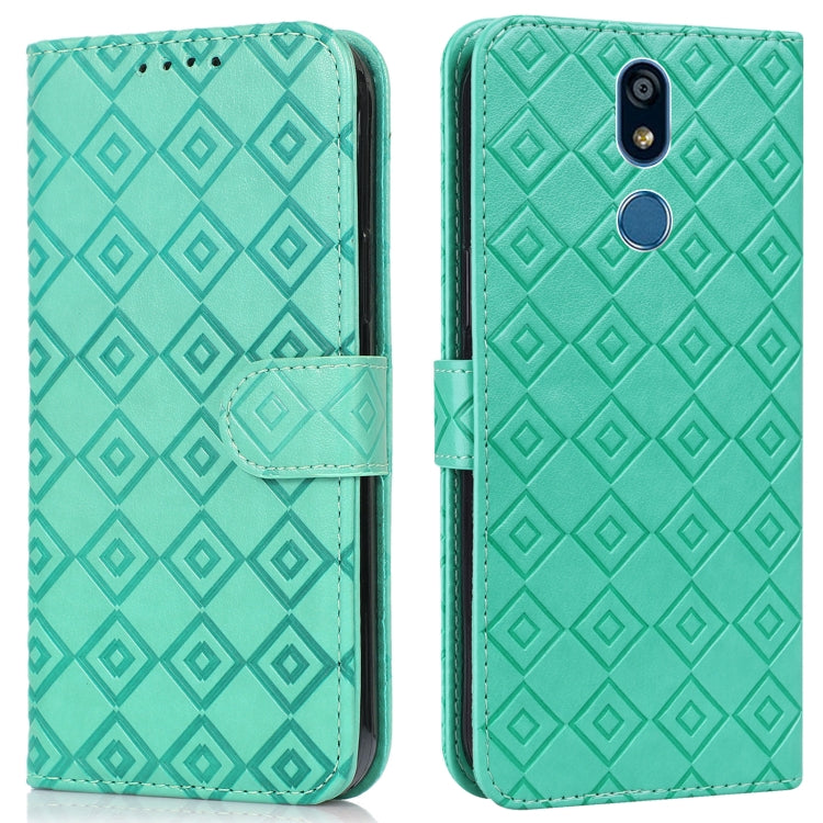For LG X power2 Embossed Big Small Concentric Squares Pattern Horizontal Flip Leather Case with Card Slot & Holder & Wallet