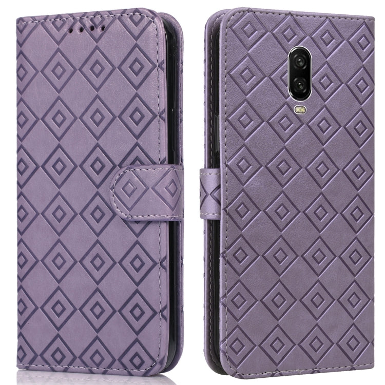 For OnePlus 6T Embossed Big Small Concentric Squares Pattern Horizontal Flip Leather Case with Card Slot & Holder & Wallet