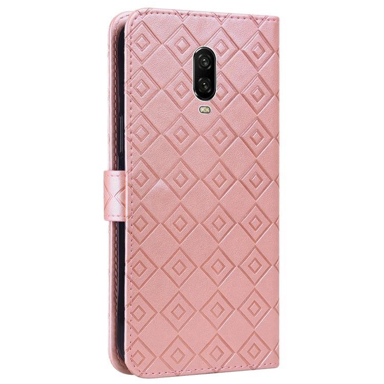 For OnePlus 6T Embossed Big Small Concentric Squares Pattern Horizontal Flip Leather Case with Card Slot & Holder & Wallet