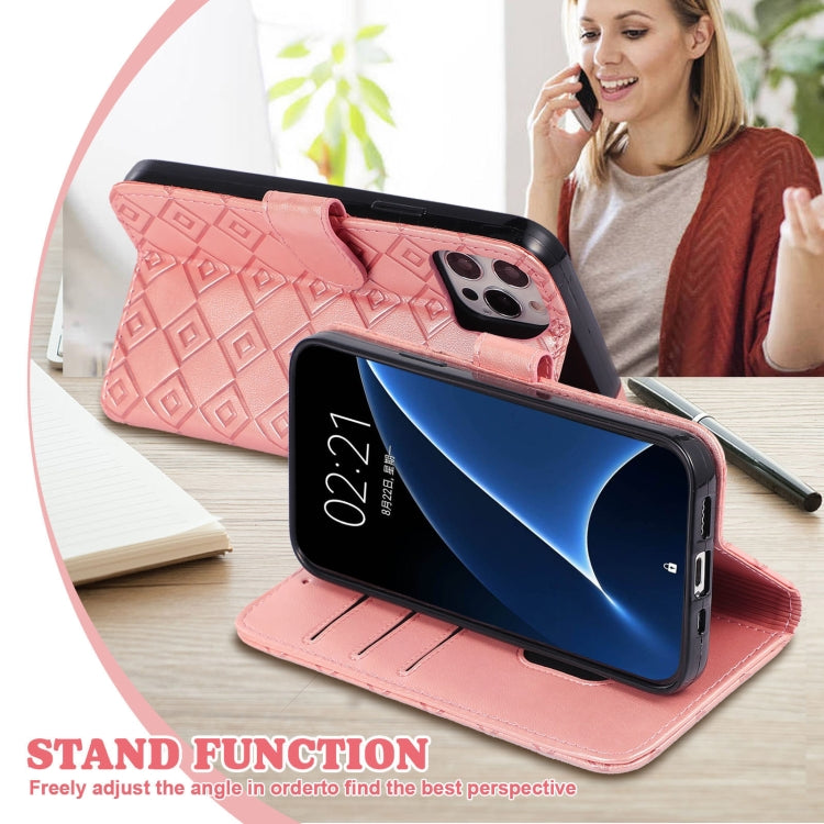 For OnePlus 6T Embossed Big Small Concentric Squares Pattern Horizontal Flip Leather Case with Card Slot & Holder & Wallet
