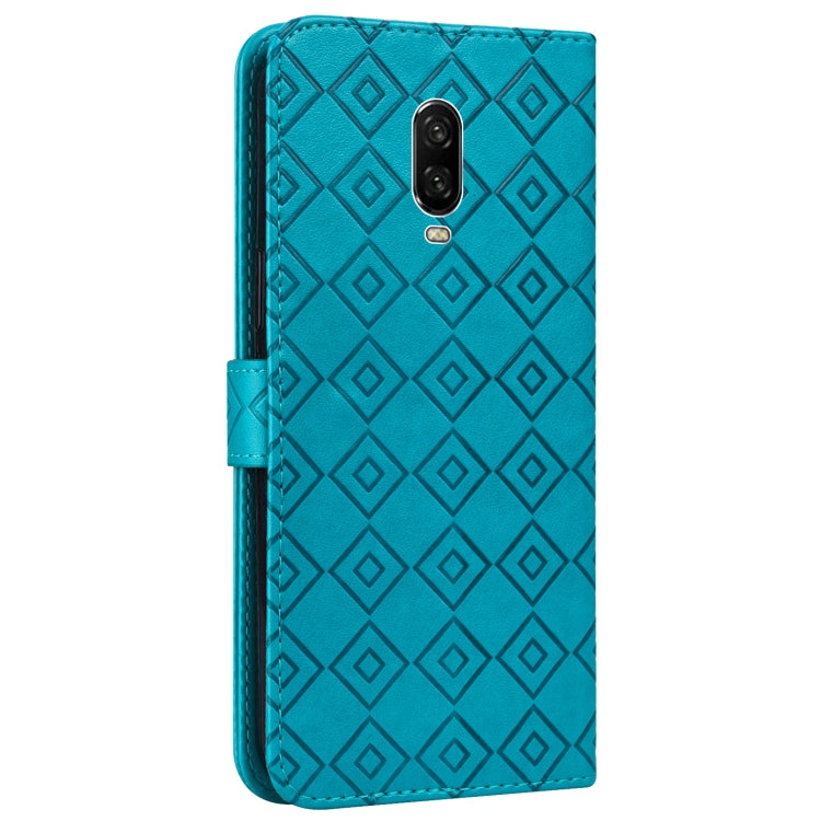 For OnePlus 6T Embossed Big Small Concentric Squares Pattern Horizontal Flip Leather Case with Card Slot & Holder & Wallet