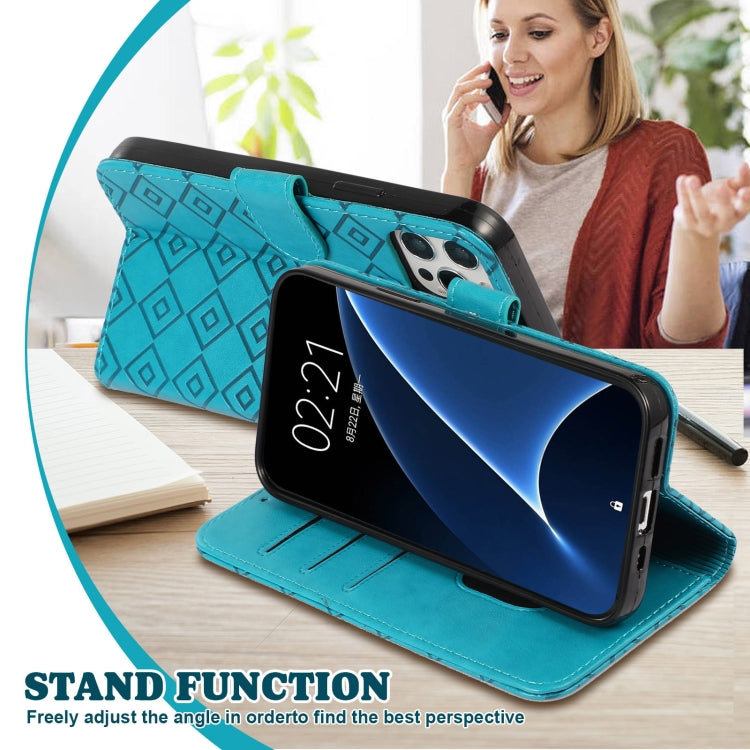 For OnePlus 6T Embossed Big Small Concentric Squares Pattern Horizontal Flip Leather Case with Card Slot & Holder & Wallet