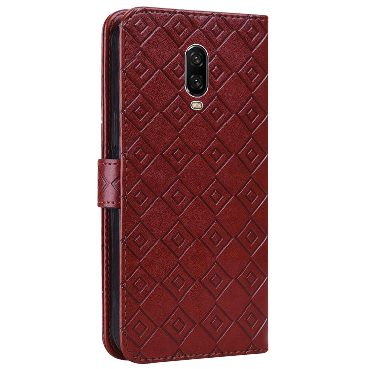 For OnePlus 6T Embossed Big Small Concentric Squares Pattern Horizontal Flip Leather Case with Card Slot & Holder & Wallet