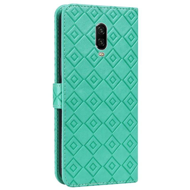 For OnePlus 6T Embossed Big Small Concentric Squares Pattern Horizontal Flip Leather Case with Card Slot & Holder & Wallet