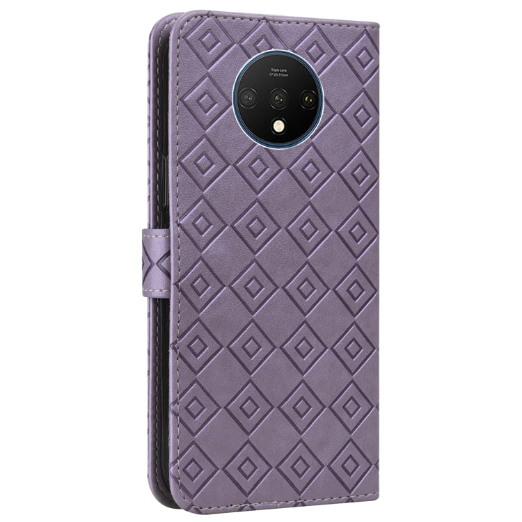 For OnePlus 7T Embossed Big Small Concentric Squares Pattern Horizontal Flip Leather Case with Card Slot & Holder & Wallet
