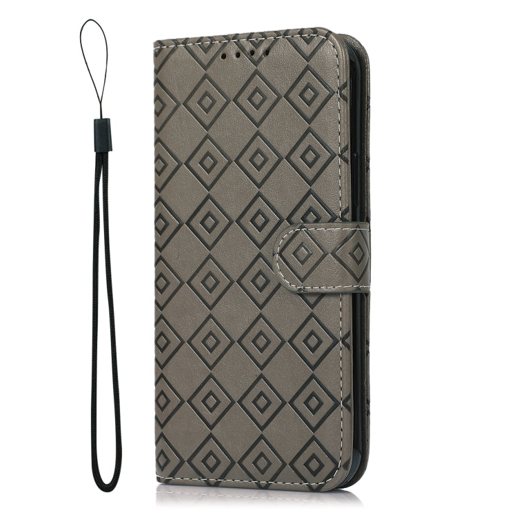 For OnePlus 7T Embossed Big Small Concentric Squares Pattern Horizontal Flip Leather Case with Card Slot & Holder & Wallet