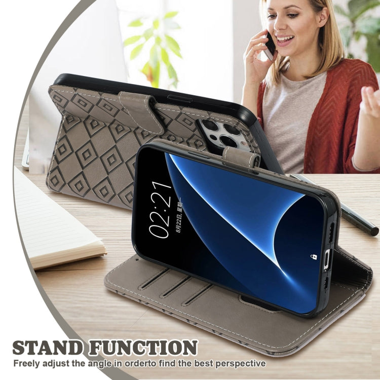 For OnePlus 7T Embossed Big Small Concentric Squares Pattern Horizontal Flip Leather Case with Card Slot & Holder & Wallet