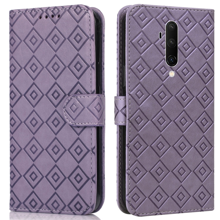 For OnePlus 8 Embossed Big Small Concentric Squares Pattern Horizontal Flip Leather Case with Card Slot & Holder & Wallet