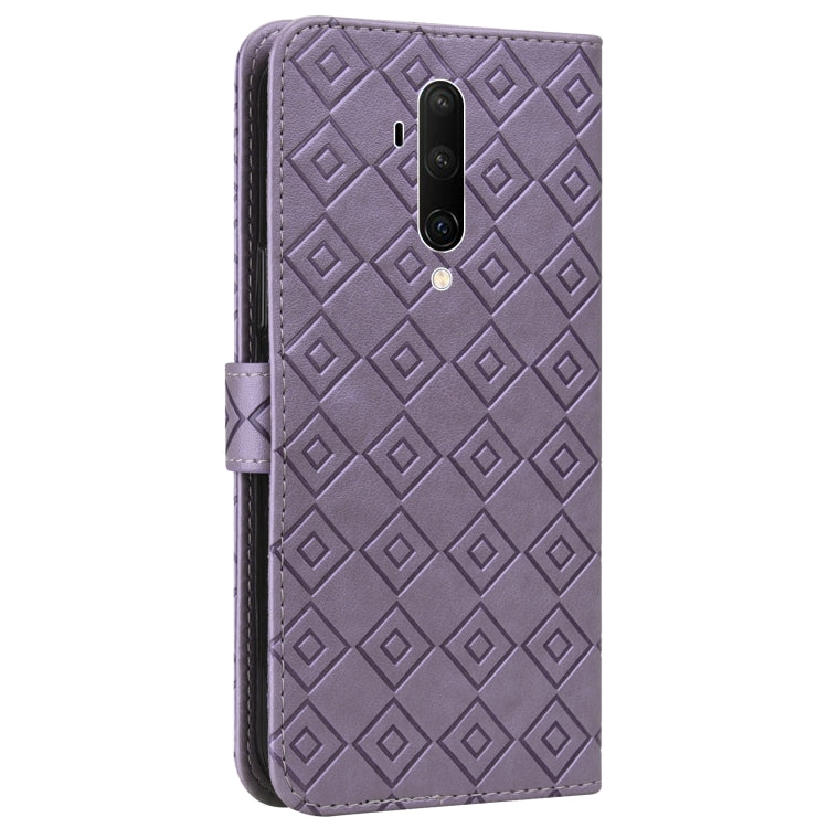 For OnePlus 8 Embossed Big Small Concentric Squares Pattern Horizontal Flip Leather Case with Card Slot & Holder & Wallet