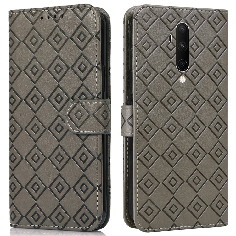 For OnePlus 8 Embossed Big Small Concentric Squares Pattern Horizontal Flip Leather Case with Card Slot & Holder & Wallet