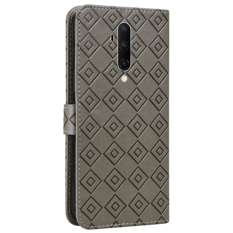 For OnePlus 8 Embossed Big Small Concentric Squares Pattern Horizontal Flip Leather Case with Card Slot & Holder & Wallet