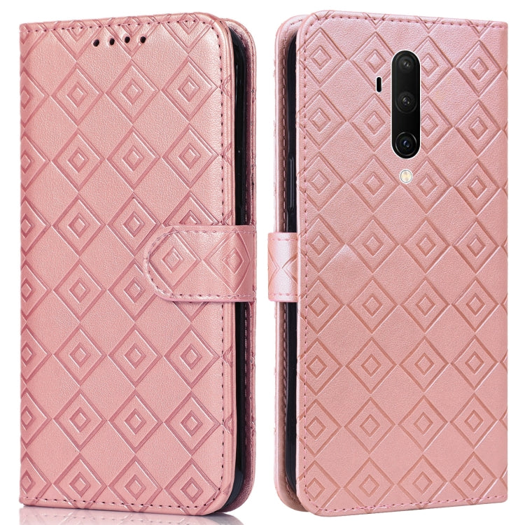 For OnePlus 8 Embossed Big Small Concentric Squares Pattern Horizontal Flip Leather Case with Card Slot & Holder & Wallet