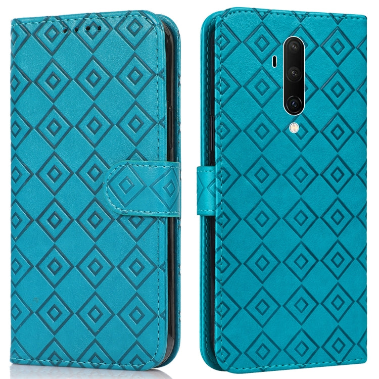 For OnePlus 8 Embossed Big Small Concentric Squares Pattern Horizontal Flip Leather Case with Card Slot & Holder & Wallet