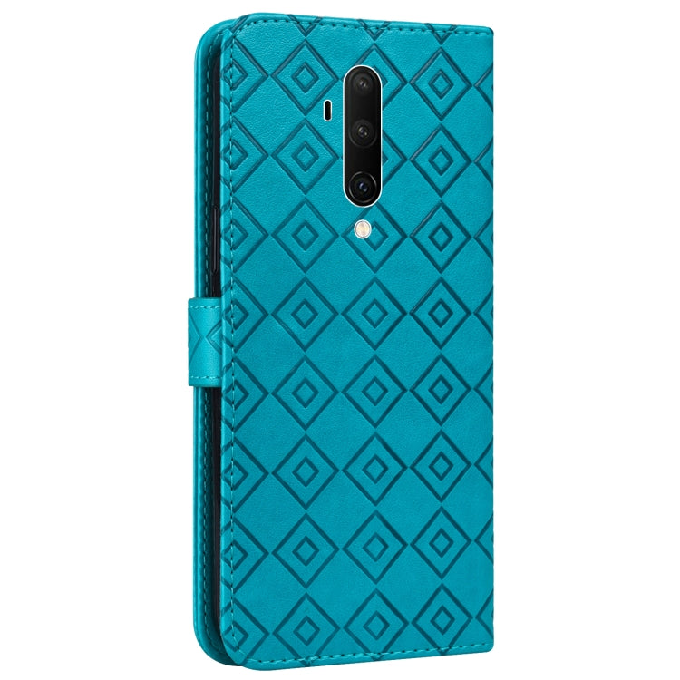 For OnePlus 8 Embossed Big Small Concentric Squares Pattern Horizontal Flip Leather Case with Card Slot & Holder & Wallet