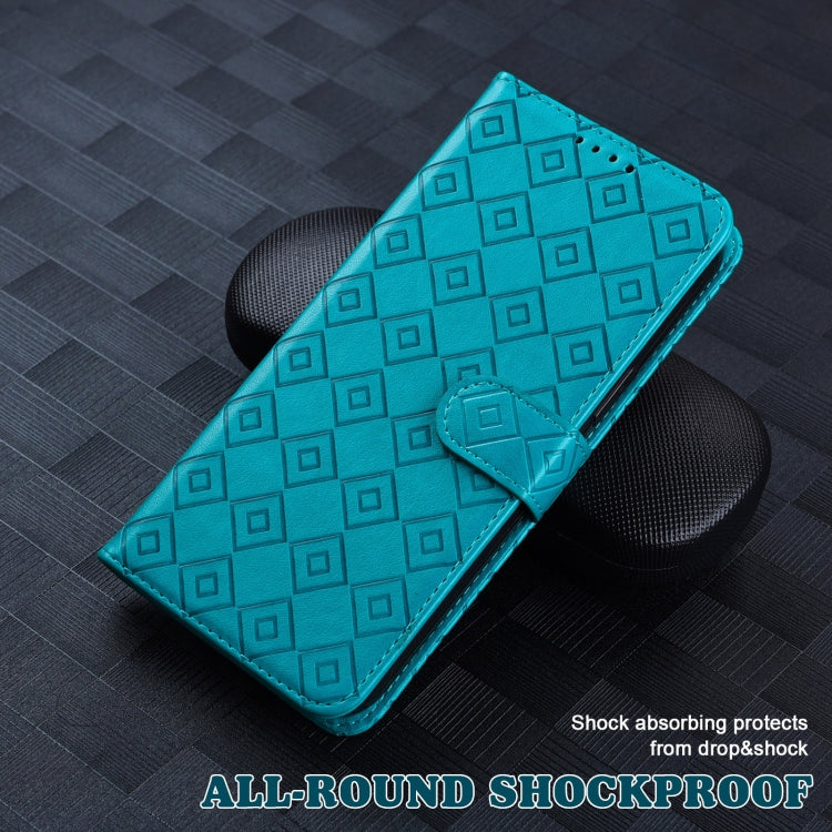For OnePlus 8 Embossed Big Small Concentric Squares Pattern Horizontal Flip Leather Case with Card Slot & Holder & Wallet