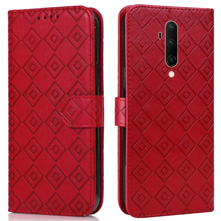 For OnePlus 8 Embossed Big Small Concentric Squares Pattern Horizontal Flip Leather Case with Card Slot & Holder & Wallet