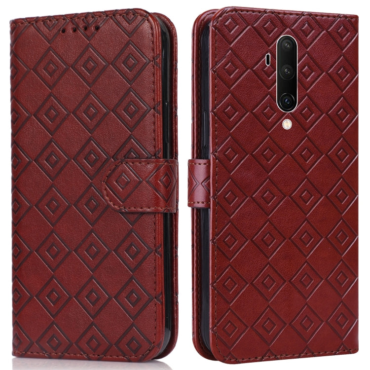 For OnePlus 8 Embossed Big Small Concentric Squares Pattern Horizontal Flip Leather Case with Card Slot & Holder & Wallet
