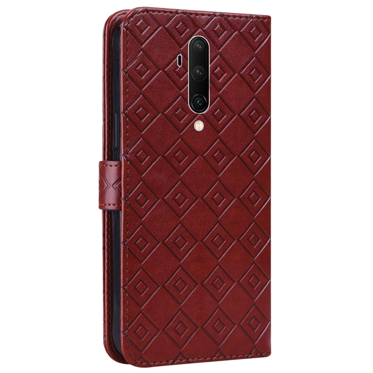 For OnePlus 8 Embossed Big Small Concentric Squares Pattern Horizontal Flip Leather Case with Card Slot & Holder & Wallet