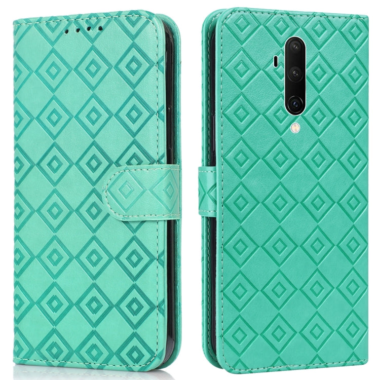 For OnePlus 8 Embossed Big Small Concentric Squares Pattern Horizontal Flip Leather Case with Card Slot & Holder & Wallet