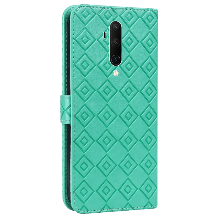 For OnePlus 8 Embossed Big Small Concentric Squares Pattern Horizontal Flip Leather Case with Card Slot & Holder & Wallet