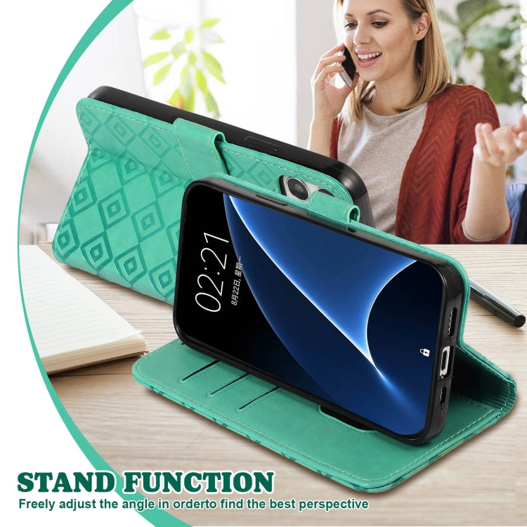 For OnePlus 8 Embossed Big Small Concentric Squares Pattern Horizontal Flip Leather Case with Card Slot & Holder & Wallet