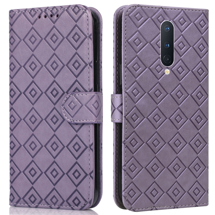 For OnePlus 8 Pro Embossed Big Small Concentric Squares Pattern Horizontal Flip Leather Case with Card Slot & Holder & Wallet